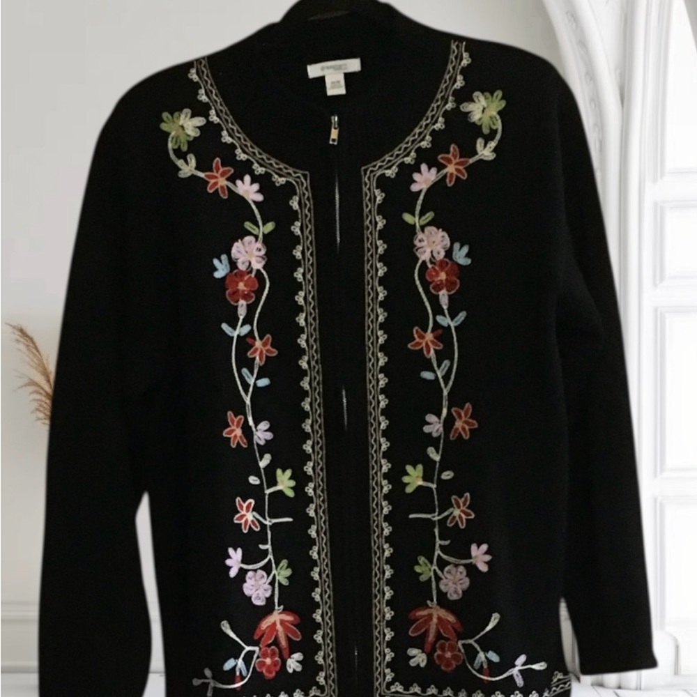 Dressbarn Black Embroidered Cardigan Sweater